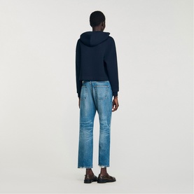 Denim Patch Pocket Fine Knit Sweatshirt