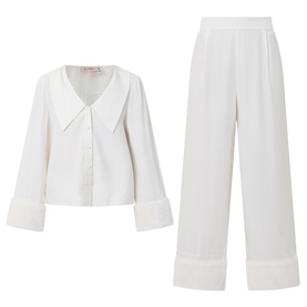 Frenchie Shearling Cuff Silk Pyjama Set