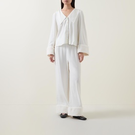 Frenchie Shearling Cuff Silk Pyjama Set
