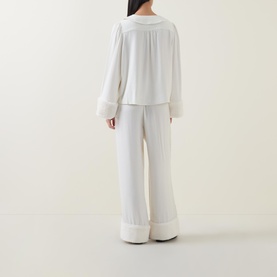 Frenchie Shearling Cuff Silk Pyjama Set