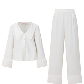 Frenchie Shearling Cuff Silk Pyjama Set