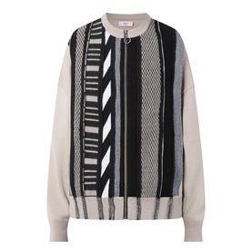 Striped Panelled Zip-Through Sweatshirt