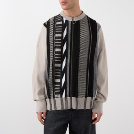 Striped Panelled Zip-Through Sweatshirt