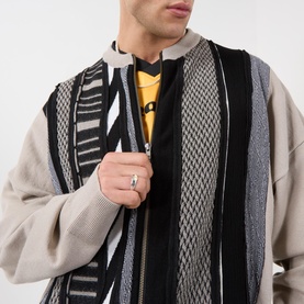Striped Panelled Zip-Through Sweatshirt