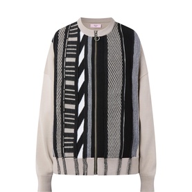 Striped Panelled Zip-Through Sweatshirt