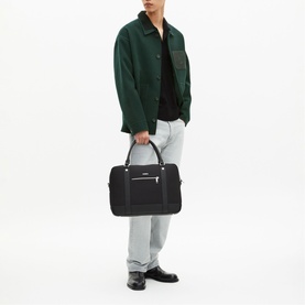 Black canvas and grained leather briefcase