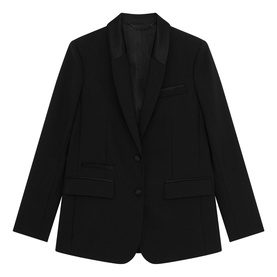 Satin Trim Single-Breasted Blazer