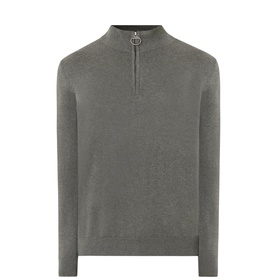 Barbour Logo Half-Zip Sweater in olive cotton with funnel neck, half-zip fastening, logo detail, and ribbed trims