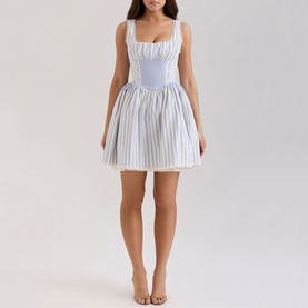 Liesl Pintucked Striped Mini Dress