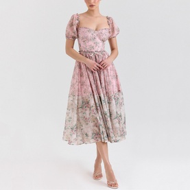 Penelope Floral Chiffon Flared Dress
