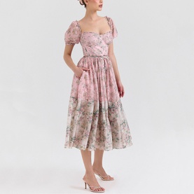 Penelope Floral Chiffon Flared Dress