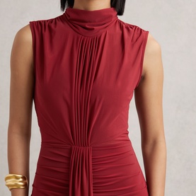 Daniella Sheer Ruched Turtleneck Dress