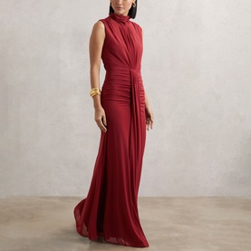 Daniella Sheer Ruched Turtleneck Dress