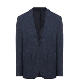 Rodd & Gunn navy wool-cotton-linen blend blazer jacket with two-button front, notch lapels and patch pockets