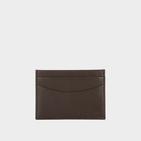 Barbour Amble Logo Leather Cardholder in brown grained leather with debossed logo branding and tonal stitching, four card slots