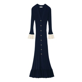 Contrast Ruffle Trim Knitted Dress