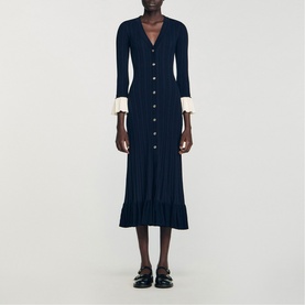 Contrast Ruffle Trim Knitted Dress