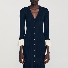 Contrast Ruffle Trim Knitted Dress