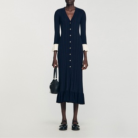 Contrast Ruffle Trim Knitted Dress