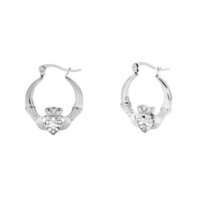 R&iacute;ona Claddagh Hoop Earrings Silver