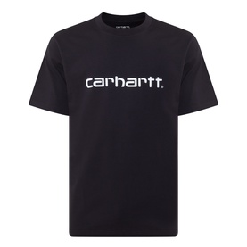 Carhartt Script Logo T-Shirt in black with white embroidered script logo across chest, crew neckline and short sleeves