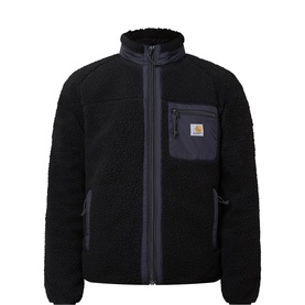 Carhartt Prentis Logo Fleece Zip Sweatshirt in black, sherpa texture, funnel neck, contrast chest zip pocket and side pockets