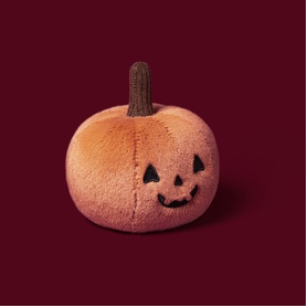 Jellycat Ooky Jack O Lantern 10cm orange plush pumpkin soft toy with smiling jack-o'-lantern face and knitted stalk, 10cm