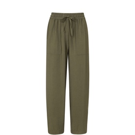 Whistles Drawstring Straight Leg Trousers in green, elasticated waist with drawstring, straight leg, front patch pockets, lightweight fabric