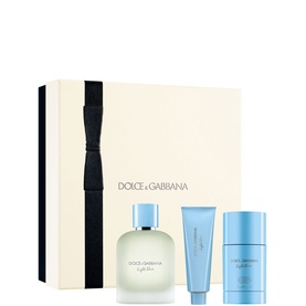 Dolce & Gabbana Light Blue Pour Homme EDT, Shower Gel & Body Lotion Gift Set in cream gift box with black ribbon