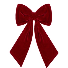 Luxury Garlands Velvet Pre-Tied Christmas Bow in deep red, large size with smooth velvet finish and long trailing tails