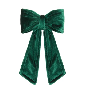 Luxury Garlands Mini Velvet Christmas Bow in green, pre-tied with long trailing tails and smooth velvet finish, with hanging loop