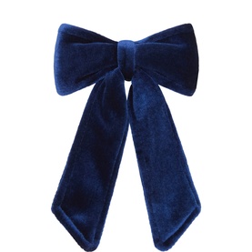 Luxury Garlands Mini Velvet Christmas Bow in navy, pre-tied with long trailing tails and smooth velvet finish, with hanging loop