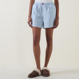 Check Print Logo Pyjama Shorts