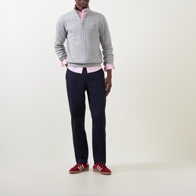 Shield Logo Half-Zip Cable Knit Sweater