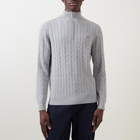 Shield Logo Half-Zip Cable Knit Sweater