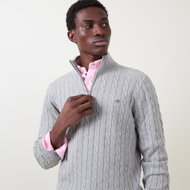 Shield Logo Half-Zip Cable Knit Sweater