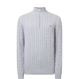 Shield Logo Half-Zip Cable Knit Sweater