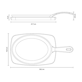 Cast Iron Oval Sizzler Plate 38.2cm & Wooden Base