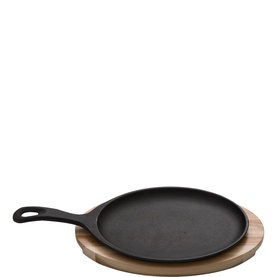 Cast Iron Oval Sizzler Plate 38.2cm & Wooden Base