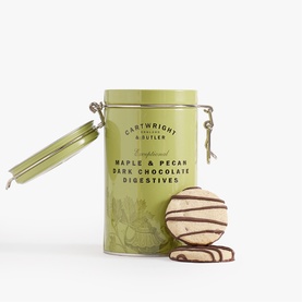 Maple & Pecan Dark Chocolate Digestives in Tin 200g
