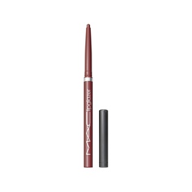 MAC Lipmixer lip pencil in deep berry-brown shade, shown with cap removed beside slim retractable pencil