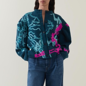 Graphic Barrel-Sleeve Cardigan