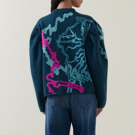 Graphic Barrel-Sleeve Cardigan