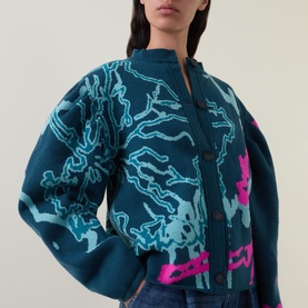 Graphic Barrel-Sleeve Cardigan