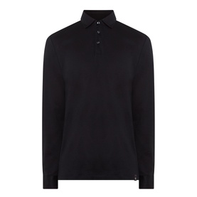 Boggi Milano Pima Polo Shirt in black, long sleeves, three-button placket, ribbed cuffs, polo collar, straight hem