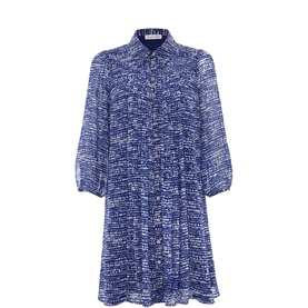Phase Eight Darley Abstract Spot Mini Dress in blue, shirt collar, button fastening, long sleeves, front pleats, abstract spot print