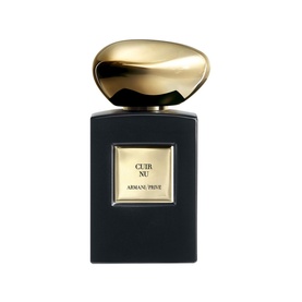 Armani Beauty Cuir Nu Eau de Parfum in black square bottle with oval gold cap