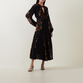 Berry Garden Pleated Flared Dress
