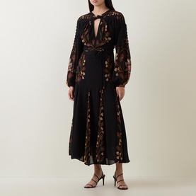 Berry Garden Pleated Flared Dress