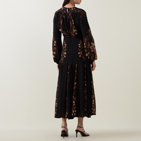 Berry Garden Pleated Flared Dress